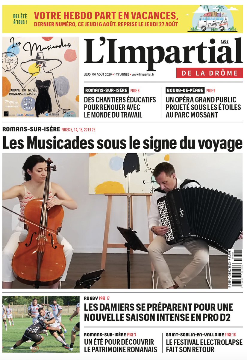 limpartial26's tweet photo. À la une de votre journal du jeudi 06 août 2026 :

👉 L'Impartial est à retrouver en kiosque et disponible en ligne pour nos abonnés.
--
📱 Lire le journal en numérique : https://t.co/EVEIOH6Y8M
🗞 Nos offres d'abonnement : https://t.co/qLbEdg1KRo https://t.co/MGSDPimyRG