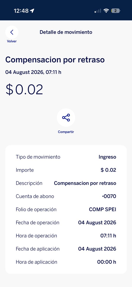 Jescomio's tweet photo. @BBVA_Mex se lució esta vez, después de que tuvo mi dinero por al rededor de 30 horas, más de 34k esperando a que llegaran a mi cuenta, me compensó con 2 centavos, yo esperaba 1 #BBVA #SPEI @CondusefMX @cnbvmx @bbva https://t.co/3EG1T5gnbf