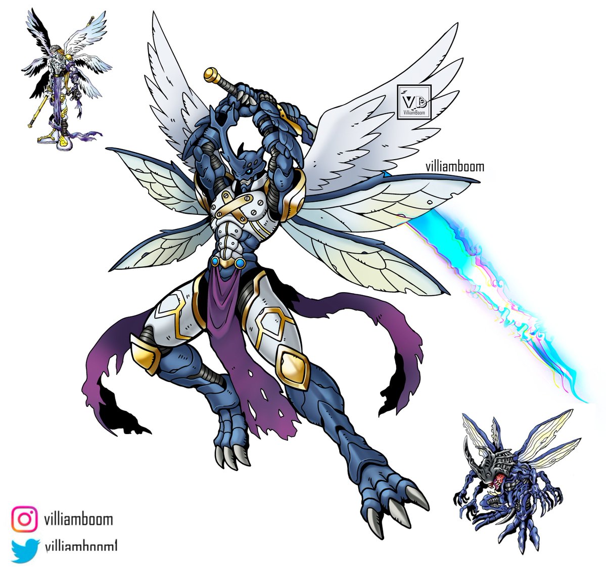 VilliamBoom1's tweet photo. Angemon + Kabuterimon = Evangbimon ⚔️✨

DNA Digivolution —  Ultimate-level Holy Insect Digimon whose Conversion Blade temporarily rewrites Virus Digimon data — turning enemies into Vaccine type against their will.

And with this design the series is done!

#Digimon #DigimonAdventure #DNADigivolution #DigimonFanart