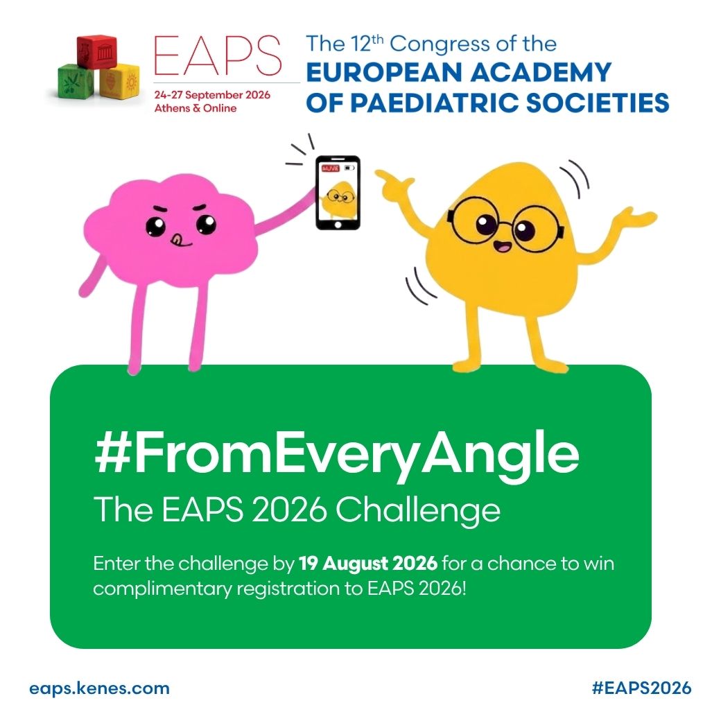 EAPSCongress's tweet photo. The #EAPS2026 “From Every Angle” Challenge is still open - share your perspective for the chance to receive a complimentary core registration pass to the EAPS 2026 Congress.

⏳ Deadline: 19 August 2026

Take part 🔗 https://t.co/BtEY20PesT

#Paediatrics #ChildHealth https://t.co/TJn4l0tdrh