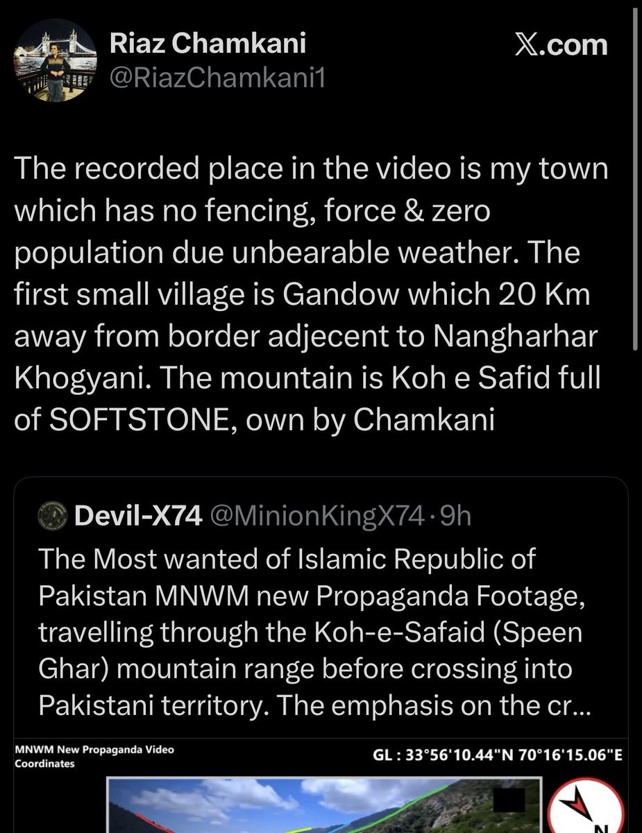 ObaidullaBaheer's tweet photo. After Noor Wali Mehsud, chief of TTP released a video of surveying his conquered territory inside Pakistan, Pak army touts are now blaming Afg because the area is 20km away from Durand line. You know what is just double that distance away from Durand line? Peshawar. https://t.co/bgGLycsolH