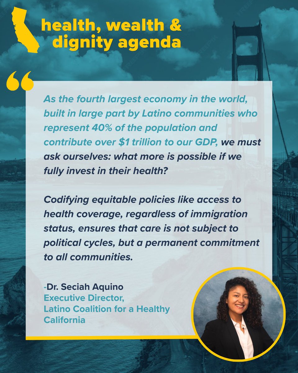 LCHC_CA's tweet photo. ICYMI: Check out the 2026 Health, Wealth, and Dignity Agenda 📒

This agenda is a shared vision for a California where health is treated as a human right, economic security creates pathways to mobility and ownership, and dignity is reflected in our laws, policies, and everyday lives.

LCHC is proud to be part of the Ad Hoc Latino Leaders Group, joining more than 48 Latino leaders across the state in shaping this agenda.

We are also proud to have led the agenda’s Health pillar. Through a series of discussions and structured working groups, we moved from expansive vision-setting to bold, actionable health policy proposals.

Read the full agenda at: https://t.co/0txh7VpUVu 👀

#LatinoHealth #HealthEquity #HealthIsAHumanRight #EconomicJustice #LatinoLeadership