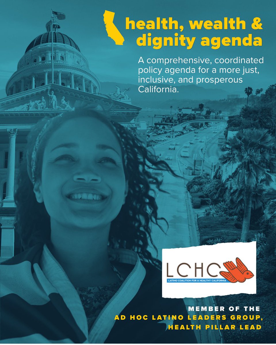 LCHC_CA's tweet photo. ICYMI: Check out the 2026 Health, Wealth, and Dignity Agenda 📒

This agenda is a shared vision for a California where health is treated as a human right, economic security creates pathways to mobility and ownership, and dignity is reflected in our laws, policies, and everyday lives.

LCHC is proud to be part of the Ad Hoc Latino Leaders Group, joining more than 48 Latino leaders across the state in shaping this agenda.

We are also proud to have led the agenda’s Health pillar. Through a series of discussions and structured working groups, we moved from expansive vision-setting to bold, actionable health policy proposals.

Read the full agenda at: https://t.co/0txh7VpUVu 👀

#LatinoHealth #HealthEquity #HealthIsAHumanRight #EconomicJustice #LatinoLeadership