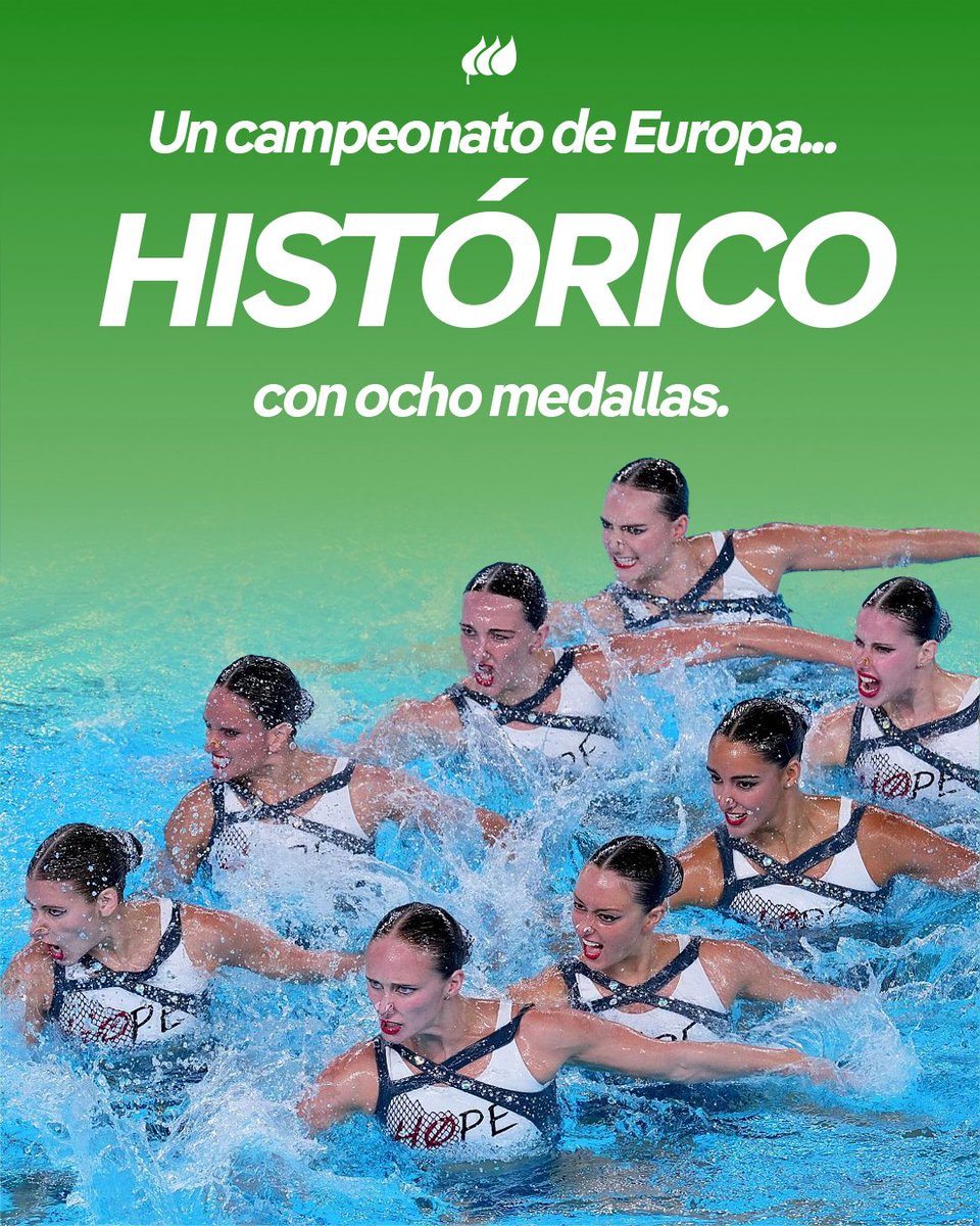 iberdrola's tweet photo. ¡¡HISTÓRICO se queda corto!!

Nuestra natación artística cierra el Europeo con OCHO medallas:

1 oro
5 platas
2 bronces

Un EQUIPO cuyo crecimiento demuestra que si unes el talento, el trabajo y la ambición no hay límites. 💚 https://t.co/ZhYNWUPLNY
