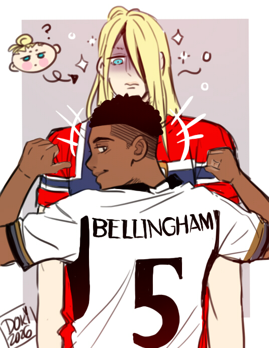 Dokinana's tweet photo. ദ്ദി ˉ͈̀꒳ˉ͈́ )˚✩⊹Jude y Erling  ₊⚽⊹♡ 🏴󠁧󠁢󠁥󠁮󠁧󠁿₊˚🇳🇴
Draw him with his hair down ♡
#judebellingham #erlinghaaland #haalingham https://t.co/5YK34Q0Zia