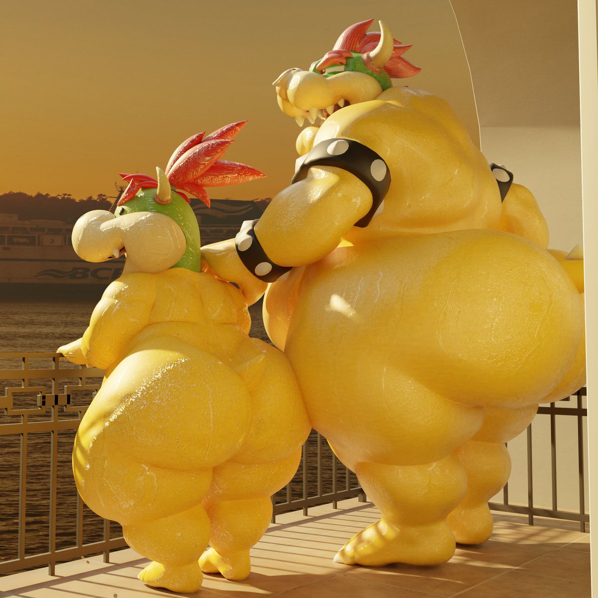 Catbuttsponge's tweet photo. A quick lil piece for Bowser's day.

Him and Jr enjoying the sunset butt naked~ https://t.co/0t815xipbY