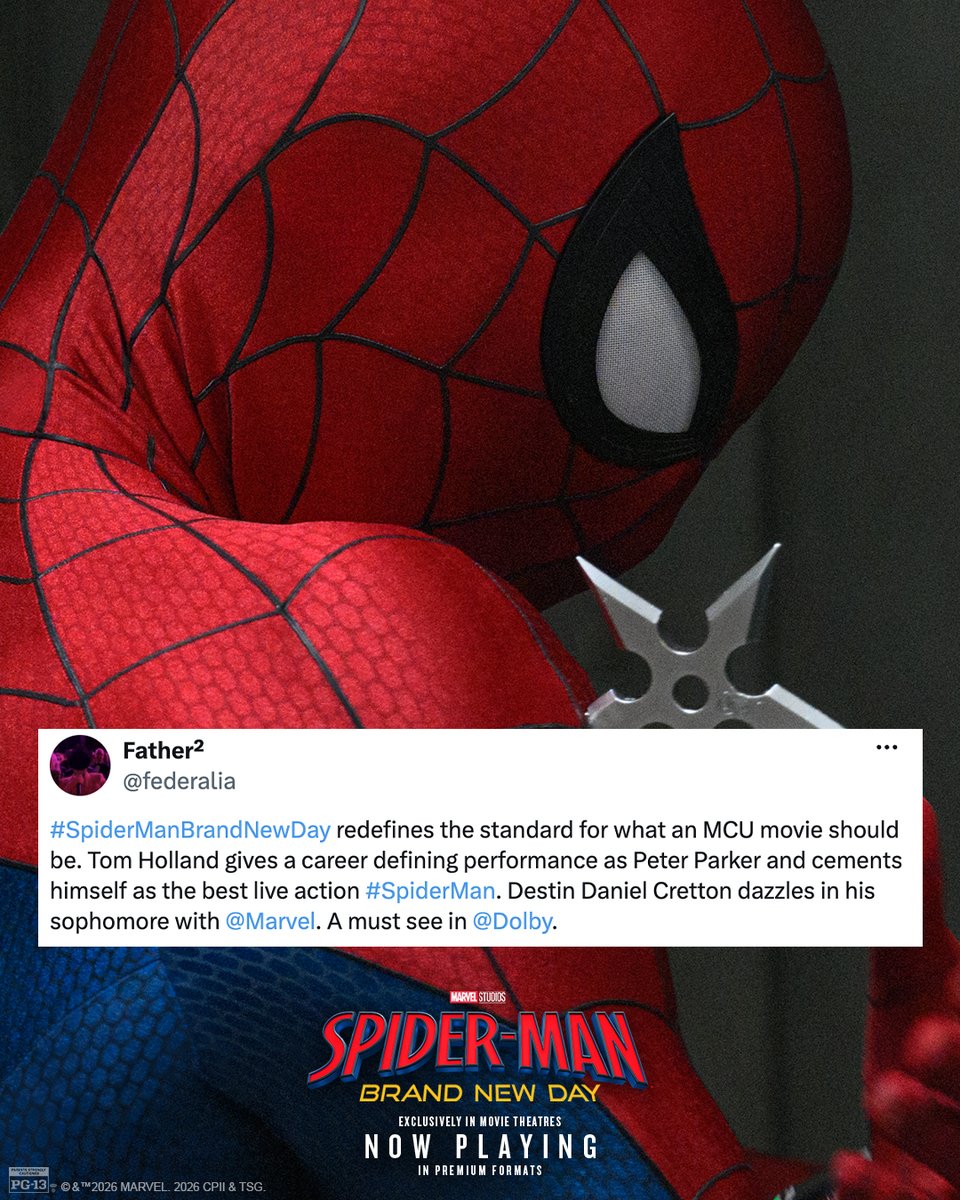 SpiderManMovie's tweet photo. Absolutely spectacular.

#SpiderManBrandNewDay is in theatres now. Get tickets. https://t.co/Gm9mNYn2jJ https://t.co/dKwoz8wqal