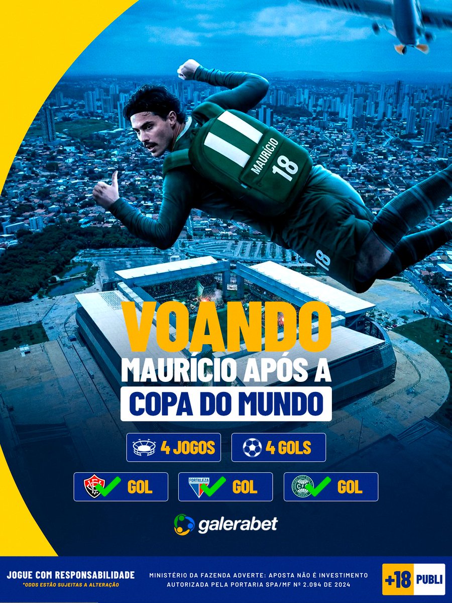 galerabet's tweet photo. MAURICIO TÁ VOANDO! ✈️ 

Depois da Copa do Mundo, o camisa 18 segue em grande fase: 4 jogos, 4 gols! ⚽ 

Será que hoje tem gol do craque? 👀

Faça seu palpite na Galera Bet e aproveite as melhores odds! 💙

🔞 Jogue com responsabilidade. https://t.co/nYtURtZIk0