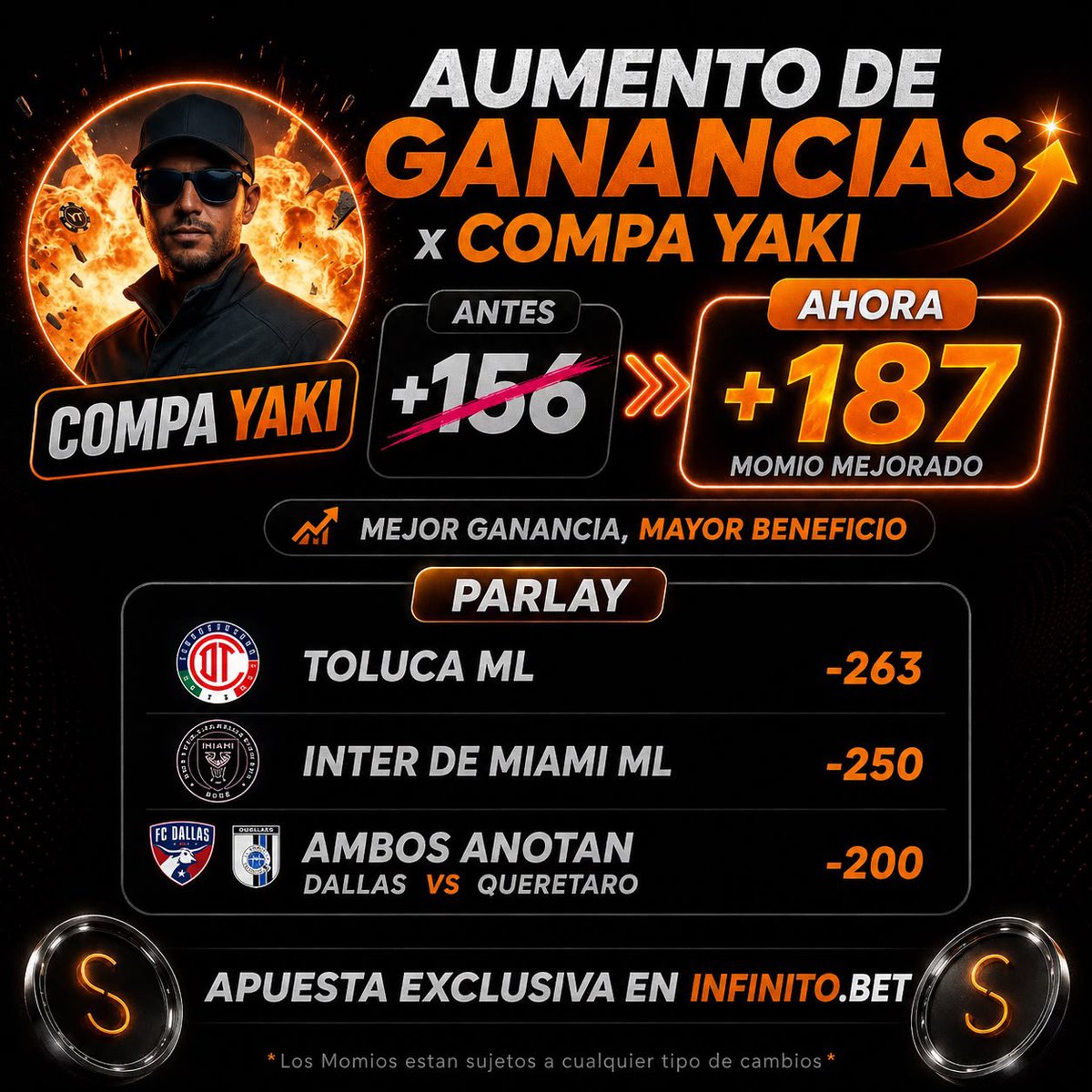 CompaYaki's tweet photo. HOY A PABLO LO APETECIO AUMENTARME EL MOMIO DE UN PARLEY 

JAJAJAJAA , OIGAN HOY VOY CON ESTO, PAGA RICO Y LA PLEBADA DE @infinitobet ME REGALÓ UN BOOST PARA LOS QUE SE REGISTREN CON MI LINK O CODIGO🔥🔥

JALENSEEE, SE ACTIVA A LAS 2:00 HORA CDMX
https://t.co/6U1hj4DH8C https://t.co/KCsKJaWv77