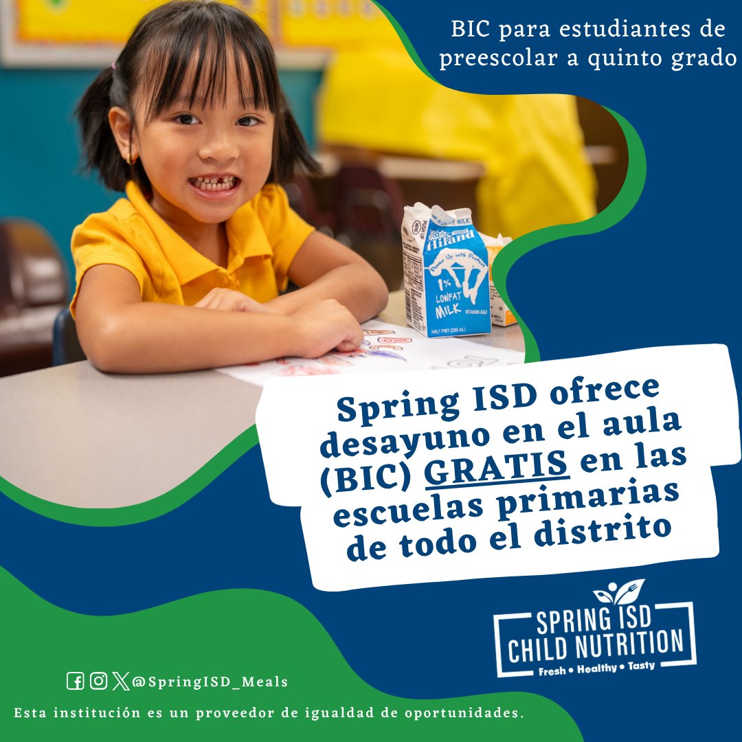 SpringISD_Meals's tweet photo. Good mornings start here! Every student at Spring ISD can enjoy a FREE breakfast! Plus, our elementary students get FREE breakfast in the classroom. Start your day right with us!☀️ @SpringISD https://t.co/mErQPxrZsz