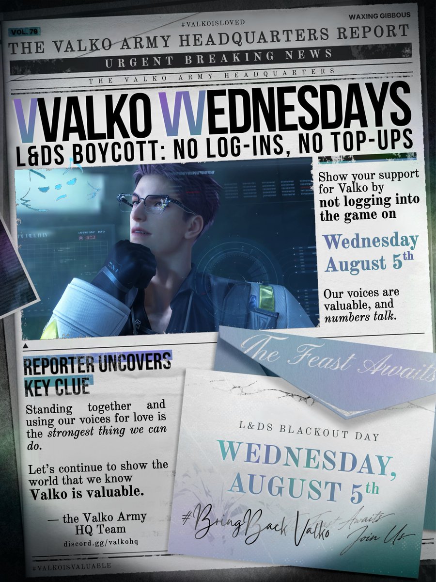 peanuts861's tweet photo. 🟢ATTENTION VALKYRIE🟢

Its Valko Wednesdays! 

We don't login.
We don't spend. 
We do our boycott dailies! 

Let's keep it up! Inflop can't stay silent for long! We've accomplished so much in just 30 days. I'm proud of you all for it!

#全世界都爱敖尹 #NoValkoNoMoney #SpeakUpInfold