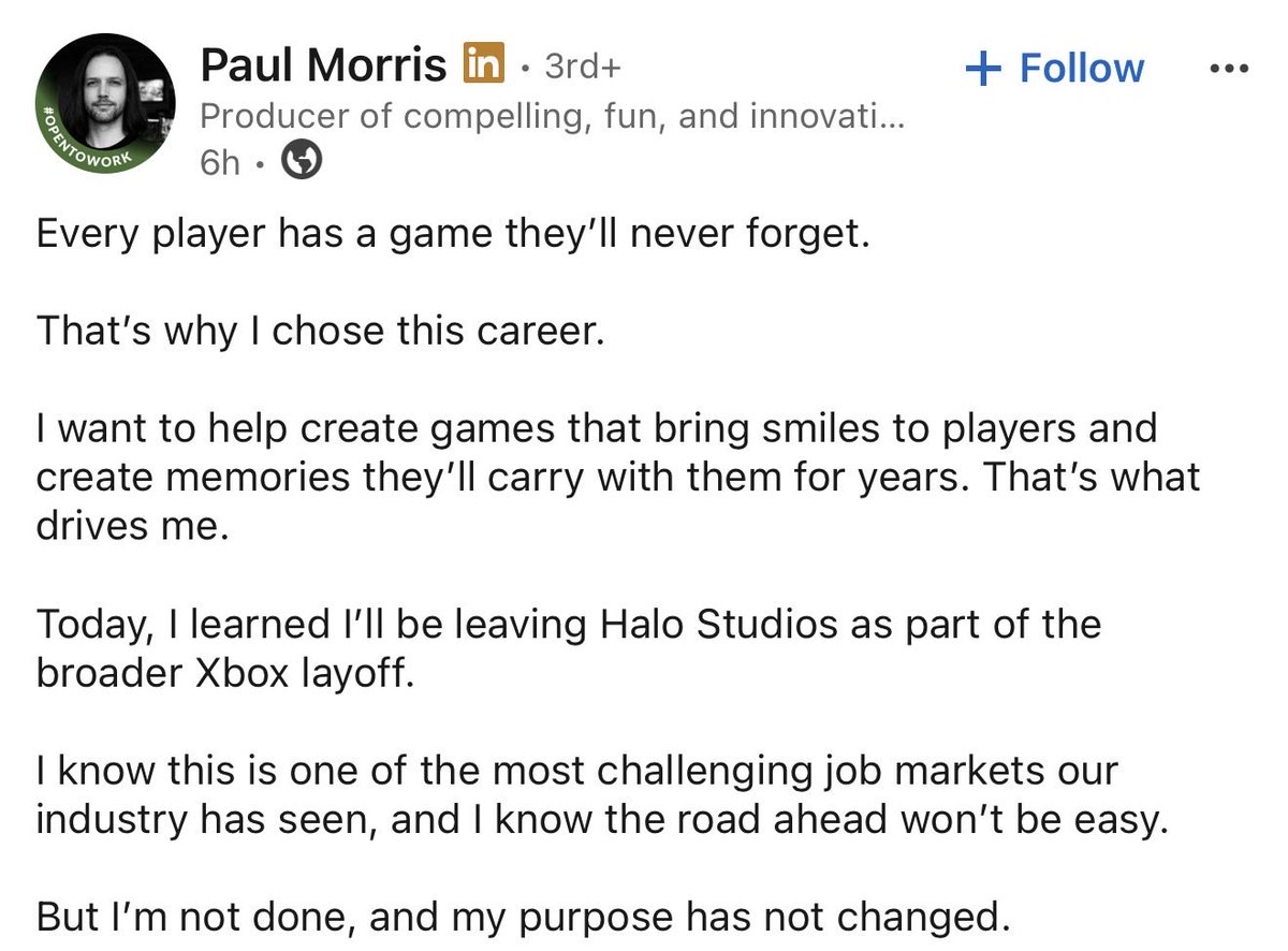 Mr_Rebs_'s tweet photo. I was going to wait and see if more employees posted about being laid off, but since people have started talking about this: It seems that Microsoft waited until after Campaign Evolved released to start laying off Halo Studios employees. There’s no confirmation for mass layoffs, these are the only employees who’ve posted about it. I will provide updates if information about this situation is shared. #Halo