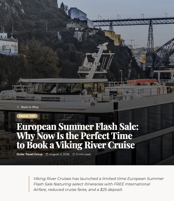 dollardidit's tweet photo. 🚢 Europe is calling... and this limited-time Viking River Cruise sale could save you thousands! Read More: https://t.co/tVpMahl1KG

Offer ends August 9 with FREE International Airfare, reduced fares, &amp; just a $25 deposit on select itineraries. #vikingcruises #dollartravelgroup https://t.co/n1vymqiPyS