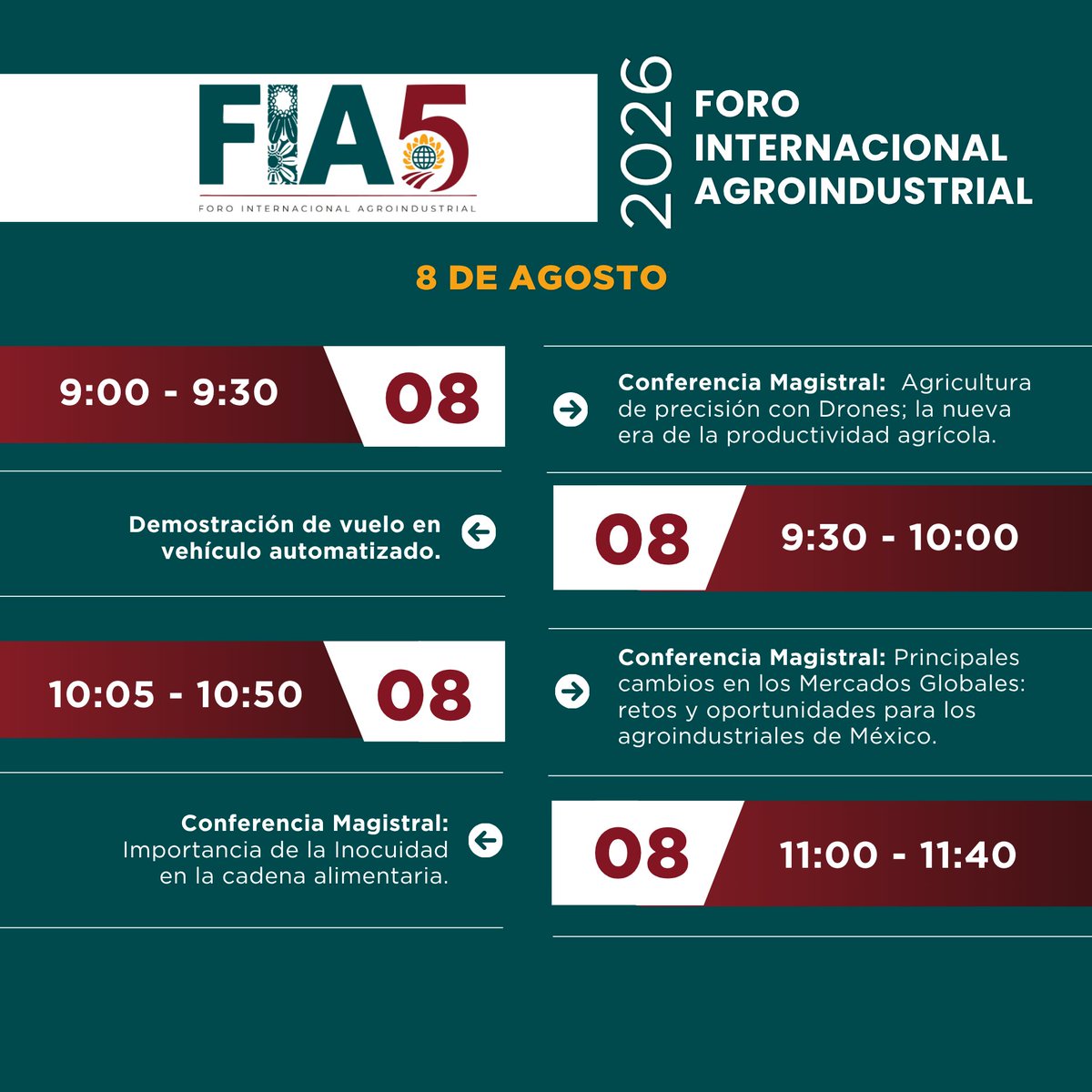 CampoEdomex's tweet photo. ¡Nos vemos en el FIA 5!

Participa en conferencias magistrales, demostraciones de tecnología, firma de convenios internacionales y ruedas de negocios B2B.

🗓 7 y 8 de agosto de 2026

#FIA5 #ElPoderDeServir #SomosCampo https://t.co/tnnrIXeouq