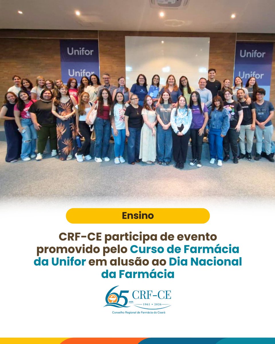 crfce2's tweet photo. CRF-CE participa de evento promovido pelo Curso de Farmácia da Unifor em alusão ao Dia Nacional da Farmácia

Saiba mais: https://t.co/kScfYIKp0x https://t.co/BUda2qSjR0