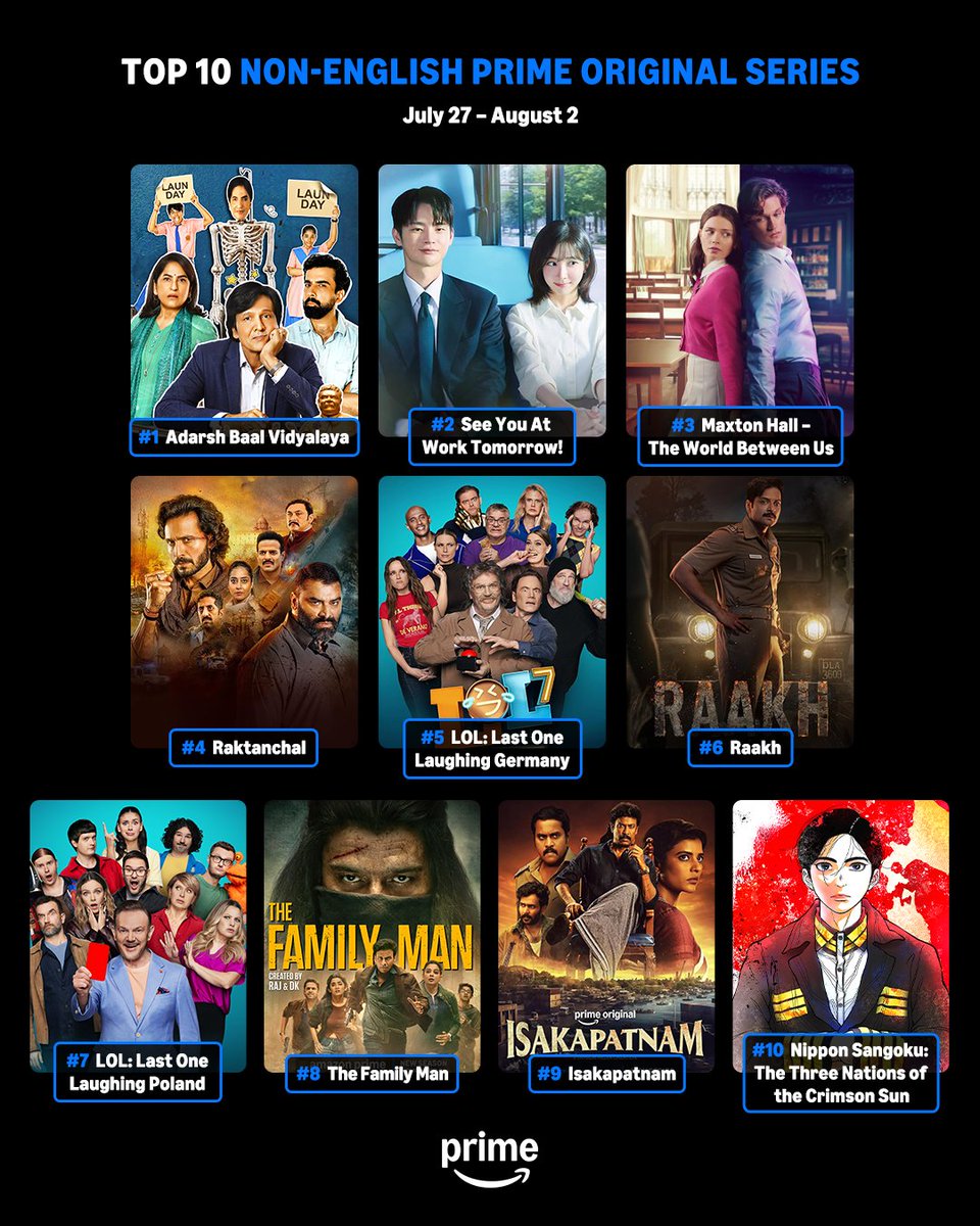 PrimeVideo's tweet photo. Presenting our Top 10 most-watched Prime Original Films &amp; Series for the week of July 27. https://t.co/Hc8VM6ehdT