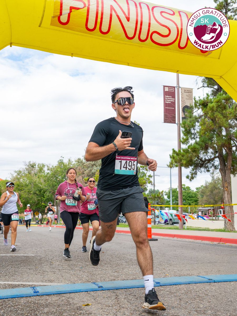 nmsu's tweet photo. That finish line feeling is worth every step. 🏁 

Register now for the NMSU Gratitude Walk/Run.

📍 NMSU Horseshoe
📅 Saturday, Sept. 19, 2026

To sign up, visit https://t.co/LPAHKt3vHK

#NMSUGratitudeWalkRun https://t.co/SwEhlwRqA0