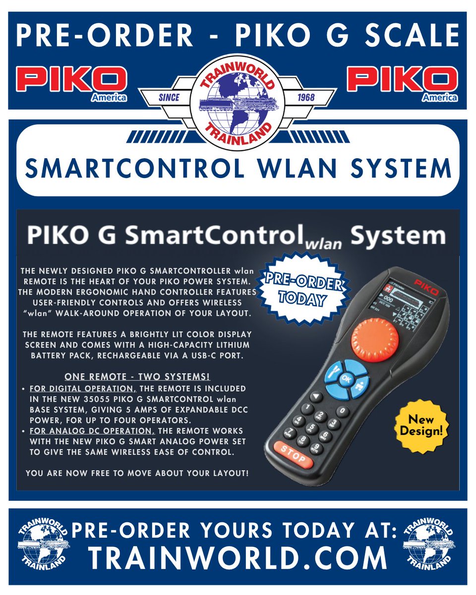 Trainworld's tweet photo. PIKO G Scale SmartControl wlan System NEW DESIGN is on Pre-Order! https://t.co/DZB9Vly9oC
Get yours today at: https://t.co/1RAdwL6qNr @PIKOAmerica
#trains #train #modeltrain #modelrailroad #railfans #railfans_of_instagram #railfanning #trainworld #trainland #toytrain #modeltrains #railroad #locomotive #pikoamericaย #pikotrains #modeltraincontroller #smartcontrol #christmas #christmastrains #gscale #tankcars #orecar #ridewithtrainworld