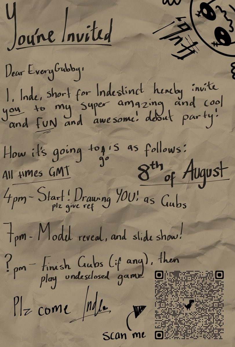 Indestinct_'s tweet photo. I finally got it to upload!! HERES EVERYGUBBYS INVITE! I hope to see you at my cool, awesome debut !
#VTuberDebut https://t.co/EyuifomV53