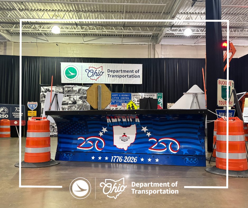 ODOT_EasternOH's tweet photo. Come see us at the Ohio State Fair until August 9th! Our booth is located in the Bricker Building. Stop by to pick up a map, check out our America 250 Plow, talk to our ODOT representatives, and check out some cool historic pictures and signs! #WorkerWednesday https://t.co/q9Tb3JjxkN