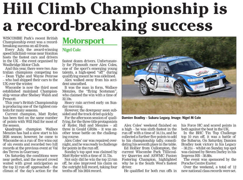 WiscombePark's tweet photo. A report covering Wiscombe Park’s British Championship weekend published today in the Midweek Herald and on line. Share the passion!
https://t.co/mKWz0DK7Rk
#wiscombepark #wiscombehillclimb #speedevent #speedhillclimb #hillclimb #motorsport #sharethepassion https://t.co/s1YNa3XahT