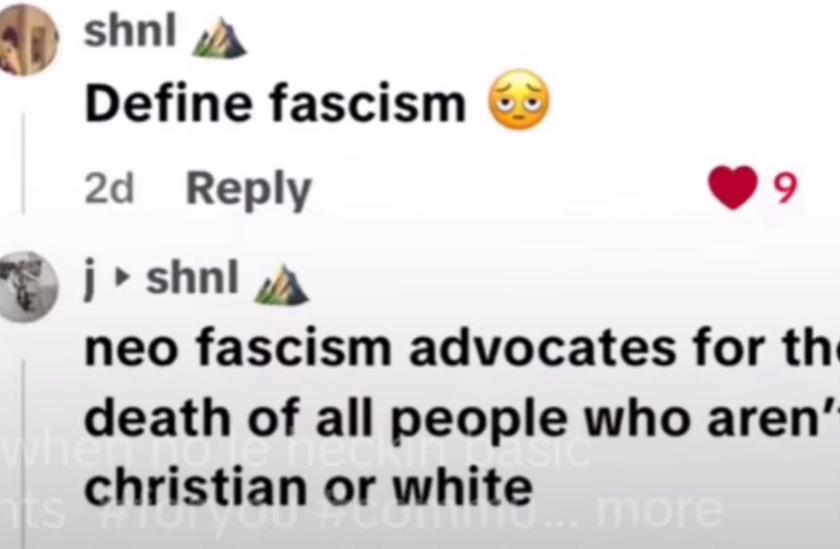 OurOwnNation's tweet photo. The average normie genuinely believes this, people are taught that Fascism is when you want to commit genocide. https://t.co/1pb3vWQ93T