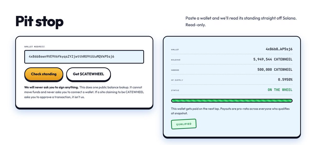 catewheelSOL's tweet photo. Fixed the Check Wallet feature as well!
Perfection!
Now its time to send - All things have been fixed

Buy or sell doesn't matter because you still earn CATE from the increasing amount of creator fees!

$CATEWHEEL
4NV7x1fS8Eu3od9V8eN5F6HMWPj8mgg9NmQdXoCDpump https://t.co/2iABEBiSJN