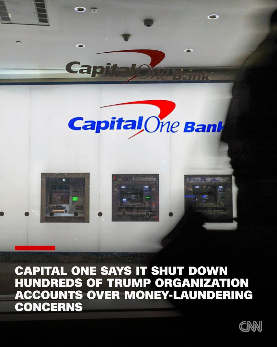 CNN's tweet photo. Capital One closed hundreds of Trump Organization accounts in 2021 "for anti-money laundering reasons," the bank disclosed for the first time in a court filing Friday night.

President Trump has maintained that his businesses were "debanked" for political reasons, and the Trump Organization sued Capital One in Florida federal court last year, claiming "considerable financial harm" from the loss of the accounts. https://t.co/XqObK9C3sG