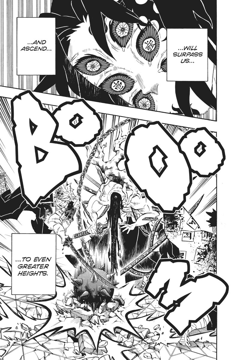 SneedChuck01's tweet photo. This is what I mean when I say Demon Slayer is a great litmus test for reading comprehension. If you think the writing is just "generic battle shonen" it's because you're not reading deeply enough into it to understand how layered it is in moments like the Kokushibo fight. https://t.co/Io0pTB4dwH