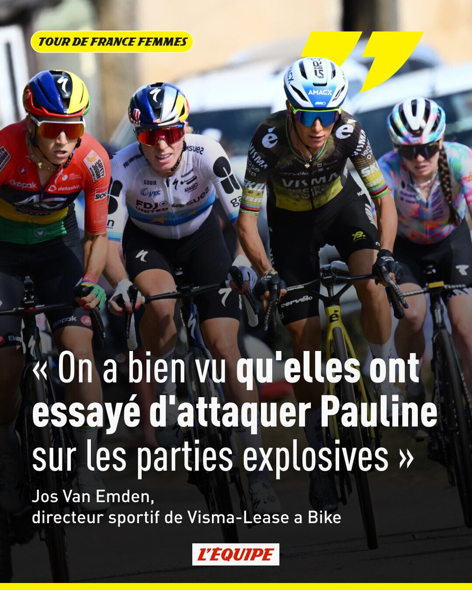 lequipe's tweet photo. Distancée sur le haut de la dernière ascension du jour, Pauline Ferrand-Prévôt a profité de la mésentente au sein du groupe Vollering pour revenir et ne pas perdre de temps, à l'issue de la 3e étape. Un premier avertissement sans frais sur ce Tour. https://t.co/8qr7JJmLe2 https://t.co/2z5rNLkAcv