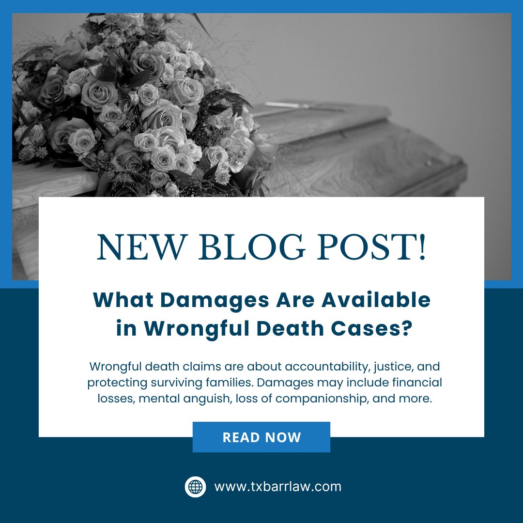 txbarrlaw's tweet photo. Wrongful death damages in Texas may include financial losses, mental anguish, loss of companionship, and, in some cases, exemplary damages.

Read our latest blog: https://t.co/7i4R9QbmEc

#WrongfulDeath #BarrLaw #TexasLawyer https://t.co/Dl9avwMgah