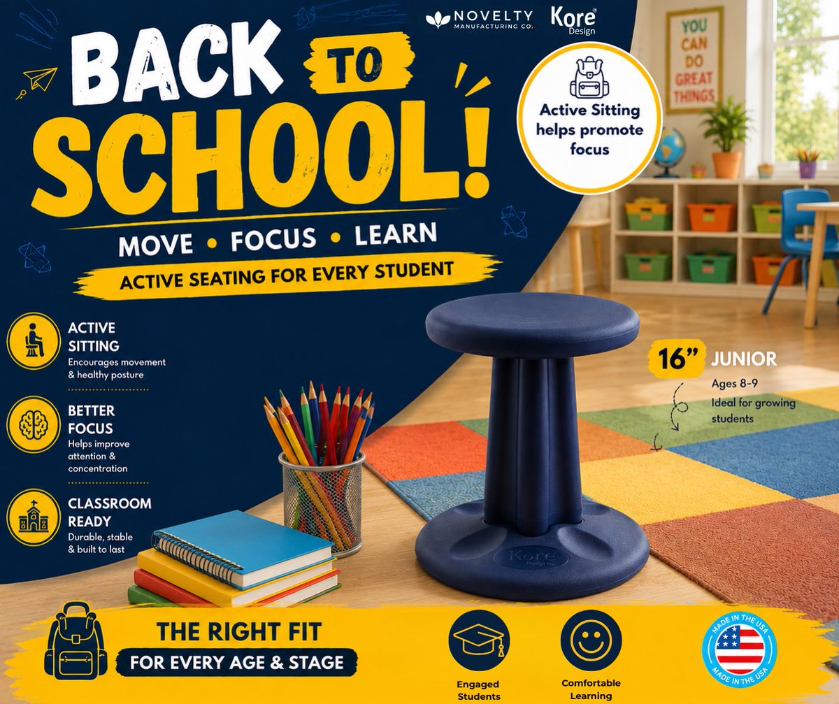 KOREstoolDesign's tweet photo. ✨ Active kids learn better! The Kore Kids 16" Junior Wobble Chair promotes movement, focus, healthy posture &amp; core strength for ages 8–9. Ideal for classrooms, homeschool &amp; therapy.  📷 Where to buy: https://t.co/WnMt2sSoXs
#BackToSchool #WobbleChair #MadeInUSA https://t.co/MeNB4WRM9W