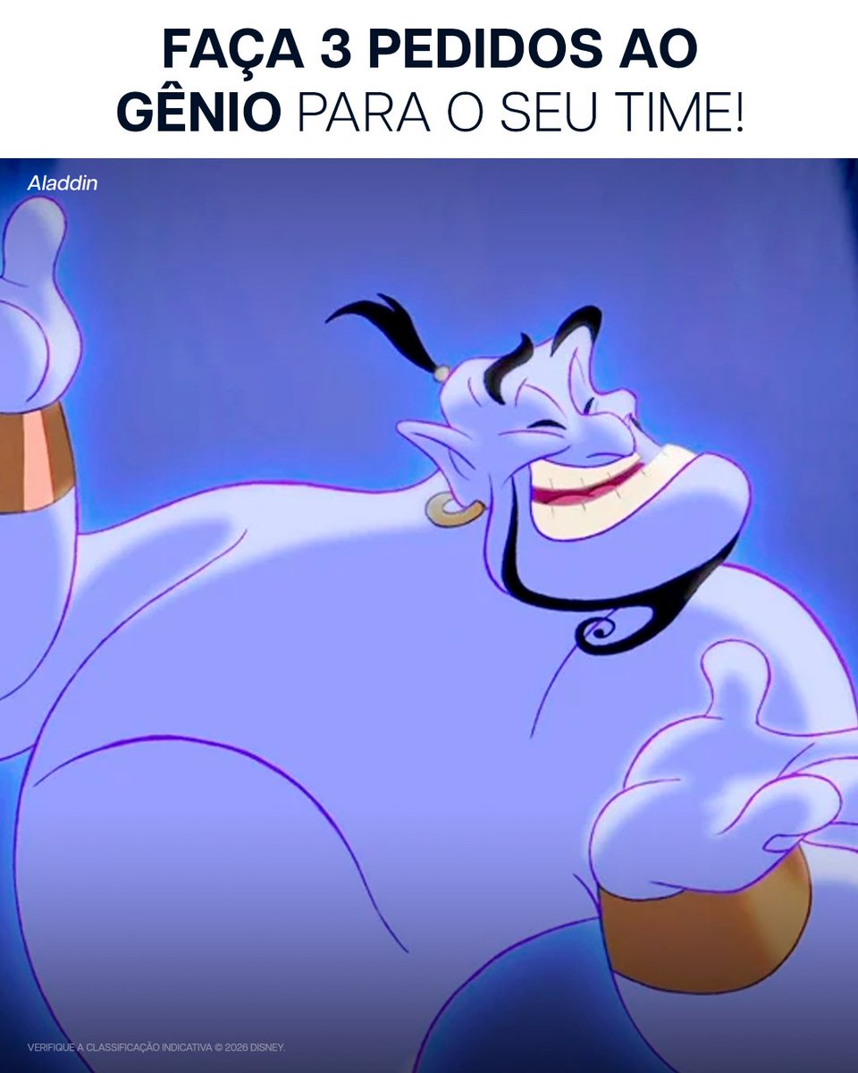 DisneyPlusBR's tweet photo. 🧞‍♂️ O Gênio apareceu e liberou três desejos para você... Não desperdice! 😅 https://t.co/4wIf6nZ4tw