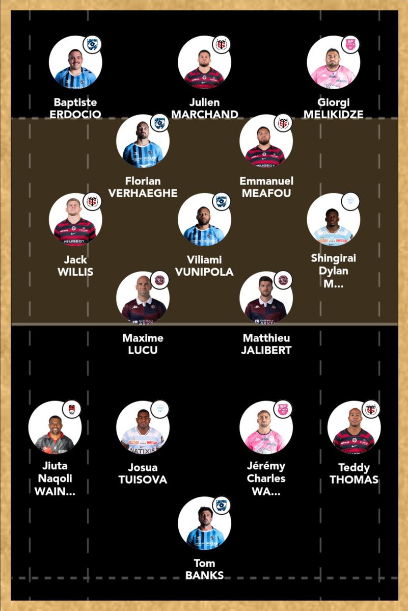 CixtoRugby's tweet photo. Voici Mon XV de la saison de Top14 25/26 🏆🇫🇷

4 - TOULOUSE 🔴
4 - MHR 🔵
2 - SF 🟣
2 - RACING 🔵⚪️
2 - UBB 🍇
1 - LOU 🔴⚫️

Et vous, quel est votre XV de la saison ? ✍️💬

#Top14 #Rugby https://t.co/Qf2BLPs2bU