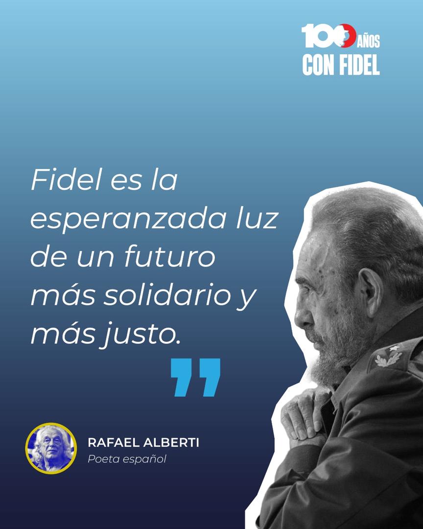 CubaMINREX's tweet photo. Rafael Alberti vio en Fidel a un hombre de inquebrantable firmeza, profundo humanismo y compromiso con las causas justas, cuya vida estuvo consagrada a la defensa de la dignidad de los pueblos y a la construcción de un mundo más equitativo. 

#100AñosConFidel https://t.co/9PXMMWEu4g