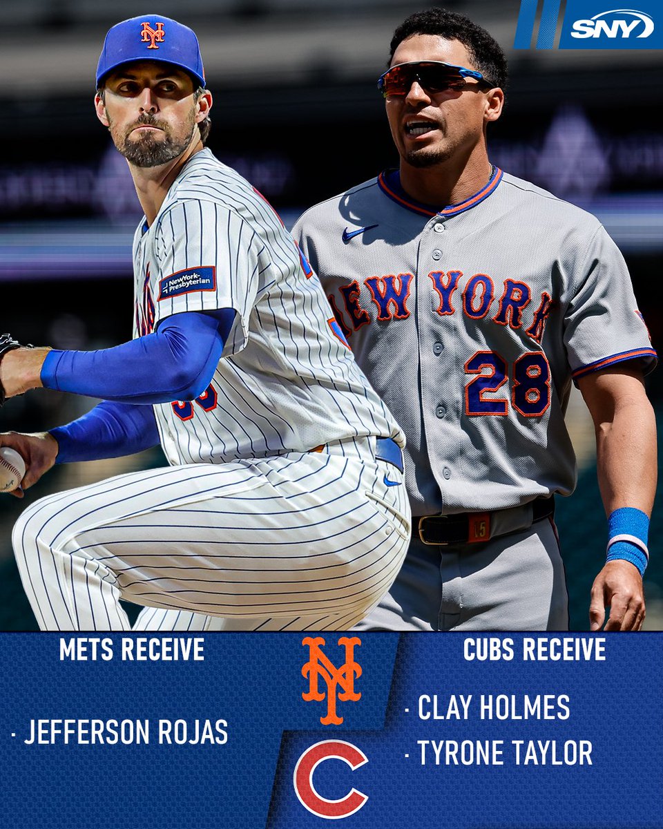 SNY_Mets's tweet photo. The Mets are acquiring infield prospect Jefferson Rojas from the Cubs in exchange for Clay Holmes and Tyrone Taylor.

Rojas is currently listed as the Cubs' No. 2 prospect on MLB Pipeline https://t.co/kgD24i6CNF