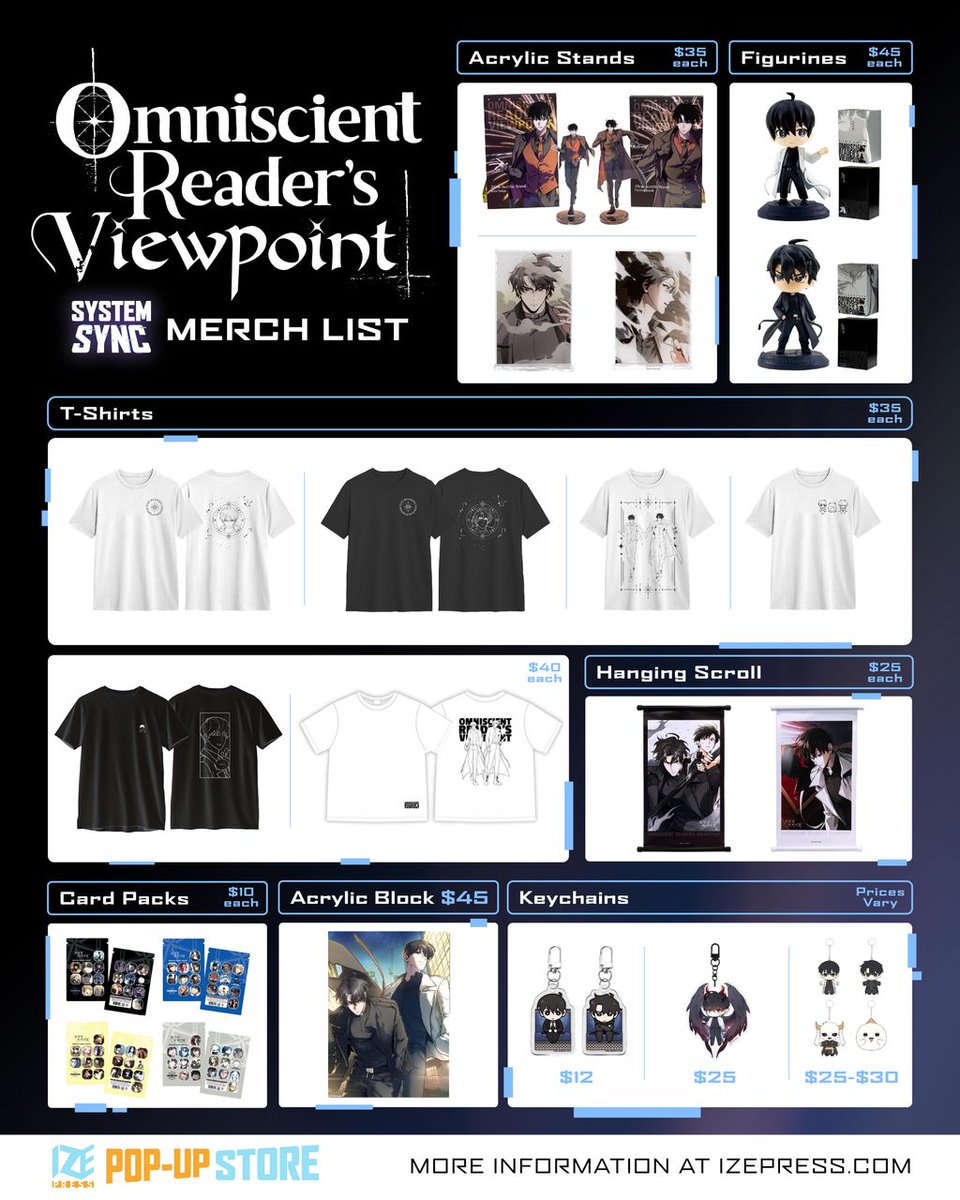 izepress's tweet photo. 🚨ORV MERCH DROP🚨

Calling all readers! From exclusive tees to acrylic standees, System Sync is packed with must-have official merch from Omniscient Reader's Viewpoint!

🖤 Browse the full collection here: https://t.co/1mhwjJ2kMu

Building the ultimate ORV shrine? What are you getting first?