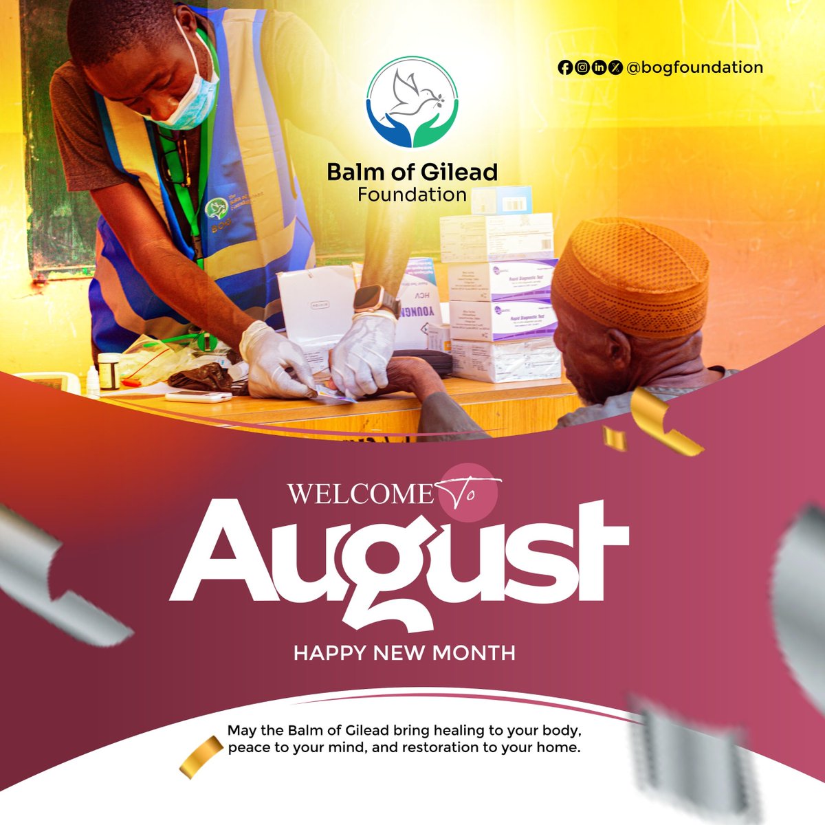 bogfoundation's tweet photo. Welcome to August!🤍🎉
The BoG foundation wishes you a Blissful New Month.
May the month of August bring us glad tidings.🙏
#BoGfoundation
#HappyNewMonth
#Healing
#Peace https://t.co/asQGxMXLzo