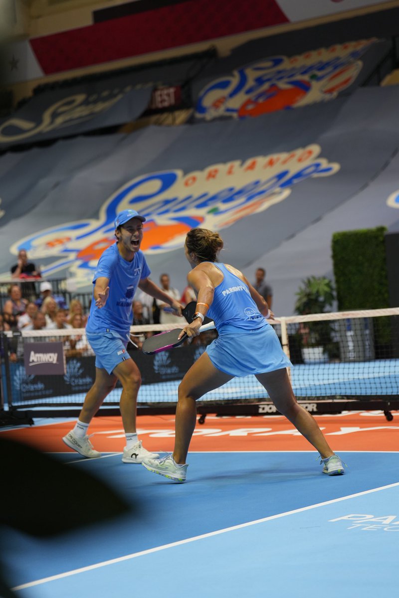 CP_Pickleball's tweet photo. 3rd place secured and playoff spot locked in! 🔥🏆 Loved my first time playing mixed with Connor, and I’m excited for what we’re building with the Mad Drops 💚💙 Proud of our team all weekend. Orlando brought an incredible crowd, awesome energy, and a fantastic venue! https://t.co/lwTjfGFdV2