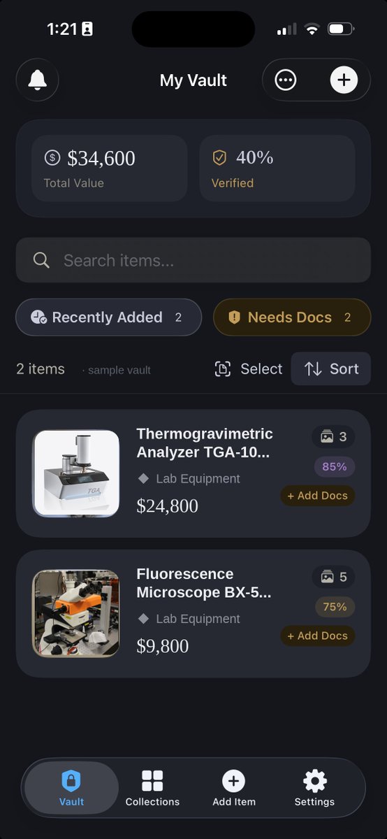 CLabsHQ's tweet photo. Building Custoria > Updates

We built Custoria for collectors: watches, jewelry, art.
This weekend's user testing told us the market has other ideas.

I met with a materials-science research lab that has been using the app to inventory their equipment: instruments, maintenance records, condition logs, market pricing on replacement parts. They know what their bench is worth today and what a repair would cost them tomorrow.

Nobody there calls their equipment a collection. But the problem is identical: expensive objects, thin paperwork, values that move, and a budget that needs real numbers.

Takeaway: you don't choose your market, you choose your problem. Ours turned out to be bigger than collecting: valuable objects with unreliable records, wherever they live.