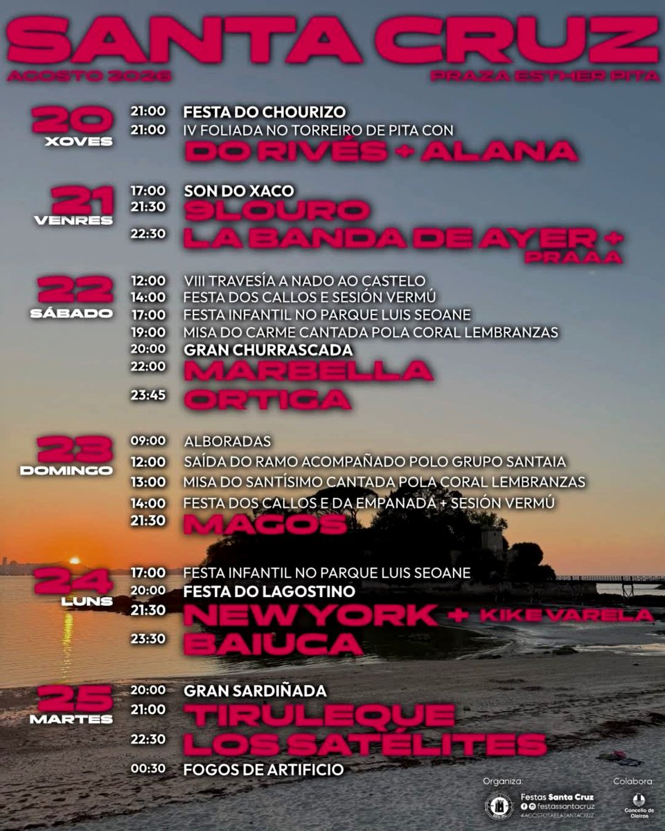 EloyTP's tweet photo. Cartel de las Fiestas 🎉 de Santa Cruz - Oleiros.

#Festas2026 🪅🎊 https://t.co/x7llk7YflD