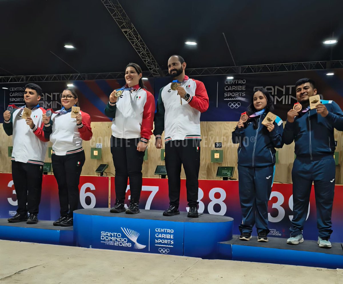 COM_Mexico's tweet photo. 🇲🇽 ¡México hizo el 1-2 en la prueba mixta de pistola de aire 10 metros en #SantoDomingo2026! 🔥
🥇 Alejandra Zavala y Daniel Urquiza se cuelgan el oro.
🥈 David Valdez y Andrea Ibarra conquistan la plata.
¡Exhibición de precisión y dominio mexicano en el podio! 🇲🇽 Dos medallas, un solo mensaje: México apunta a lo más alto. 💪