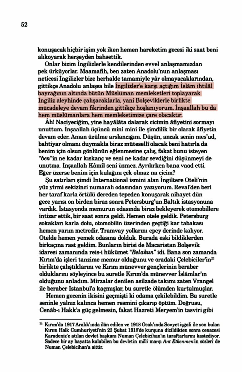 TurancUlkucu's tweet photo. İngilizler'e karşı açtığım İslam ihtilal 
bayrağının altında bütün Müslüman memleketleri toplayarak 
İngiliz aleyhinde çalışacaklarla, yani Bolşeviklerle birlikte mücadeleye devam fikrinden gittikçe hoşlanıyorum. İnşaallah bu da hem müslümanlara hem memleketimize çare olacaktır. https://t.co/o2PUcAYP2V