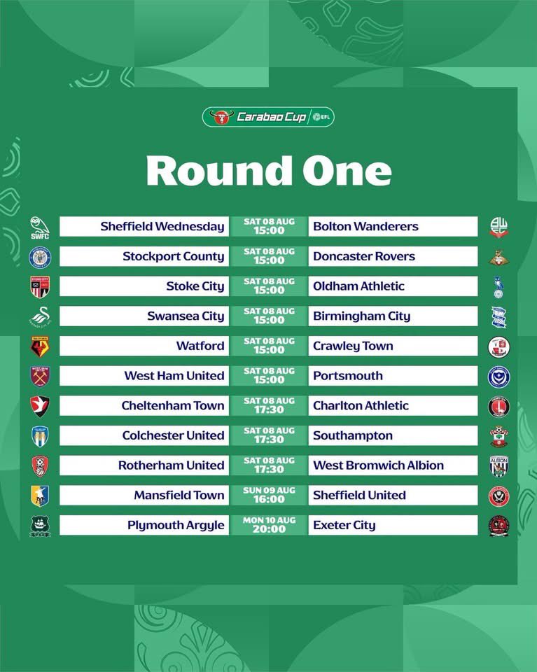 FC7897's tweet photo. Here is the complete round one draw of the League Cup after #Rochdale and #CrawleyTown both came out on top in their respective matches. https://t.co/zoev9917NV