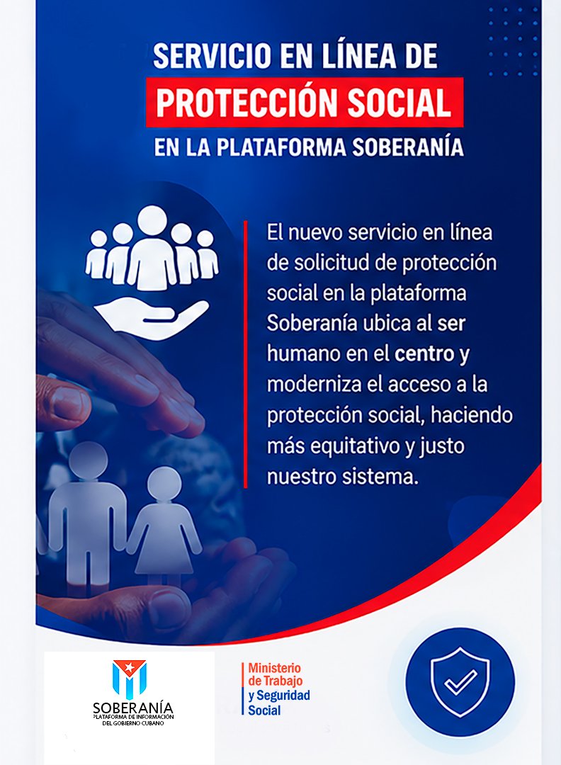 MTSS_CUBA's tweet photo. El Ministerio de Trabajo y Seguridad Social (MTSS) pone a disposición de la población un nuevo servicio en línea, disponible a través de la Plataforma de Información y Servicios Soberanía: [https://t.co/xCEaCNkbNY https://t.co/04qfnG55mN