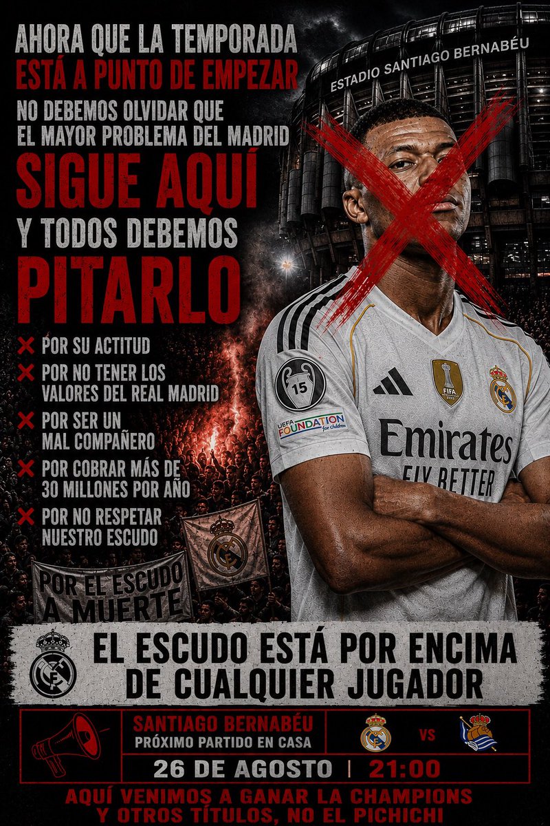 ofek_8's tweet photo. Hoy más que nunca, tenemos que hacerle la vida imposible hasta que nos libremos de Satanás

FUERA DE MI CLUB @KMbappe https://t.co/sWAcZyU9m6