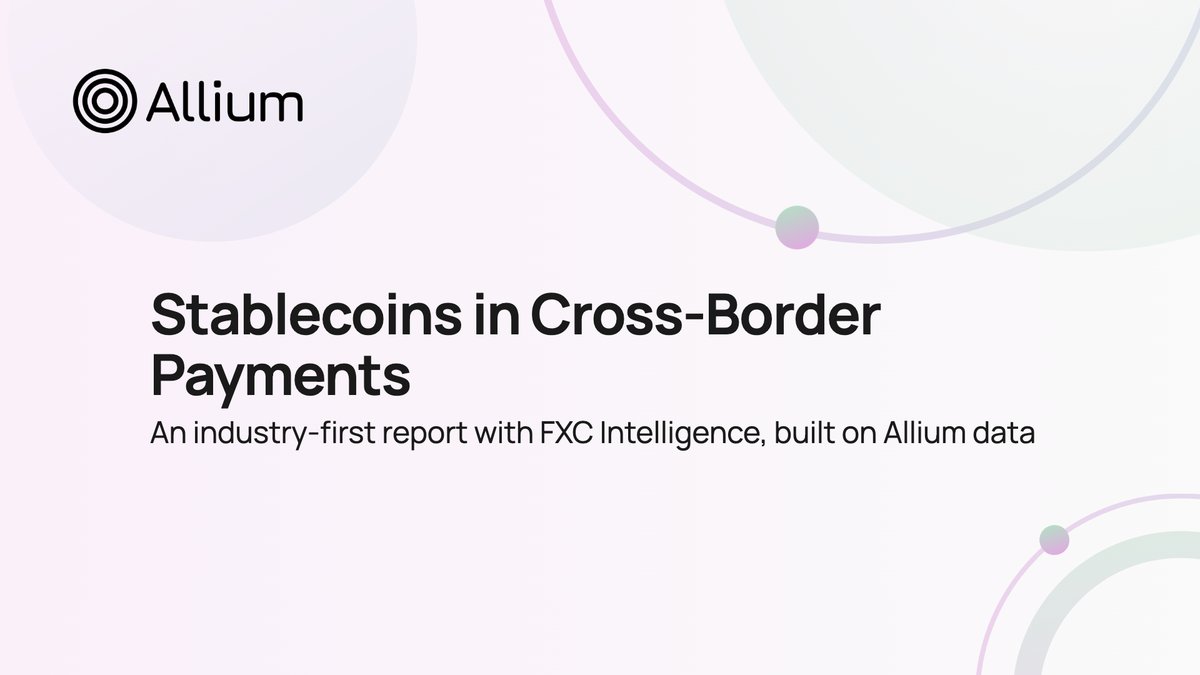 AlliumLabs's tweet photo. "Stablecoins are eating cross-border payments" is the pitch everyone repeats. We wanted the actual number.

New research with FXC Intelligence measures how big stablecoins' share of global cross-border flows really is, grounded in onchain settlement data.

https://t.co/t6GL26F8mu https://t.co/hv1OPKLhMF