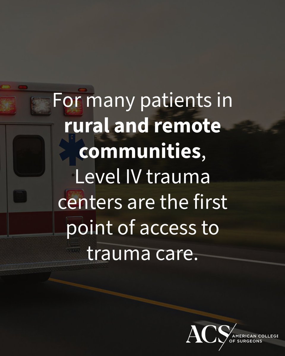 AmCollSurgeons's tweet photo. NEW: The ACS Committee on Trauma has released the first-ever Level IV Trauma Center Standards to help rural and remote hospitals assess capabilities, identify improvement opportunities, and strengthen trauma care delivery. 

Learn more: https://t.co/kN5DHprMMH. https://t.co/fTmHRM2B7a