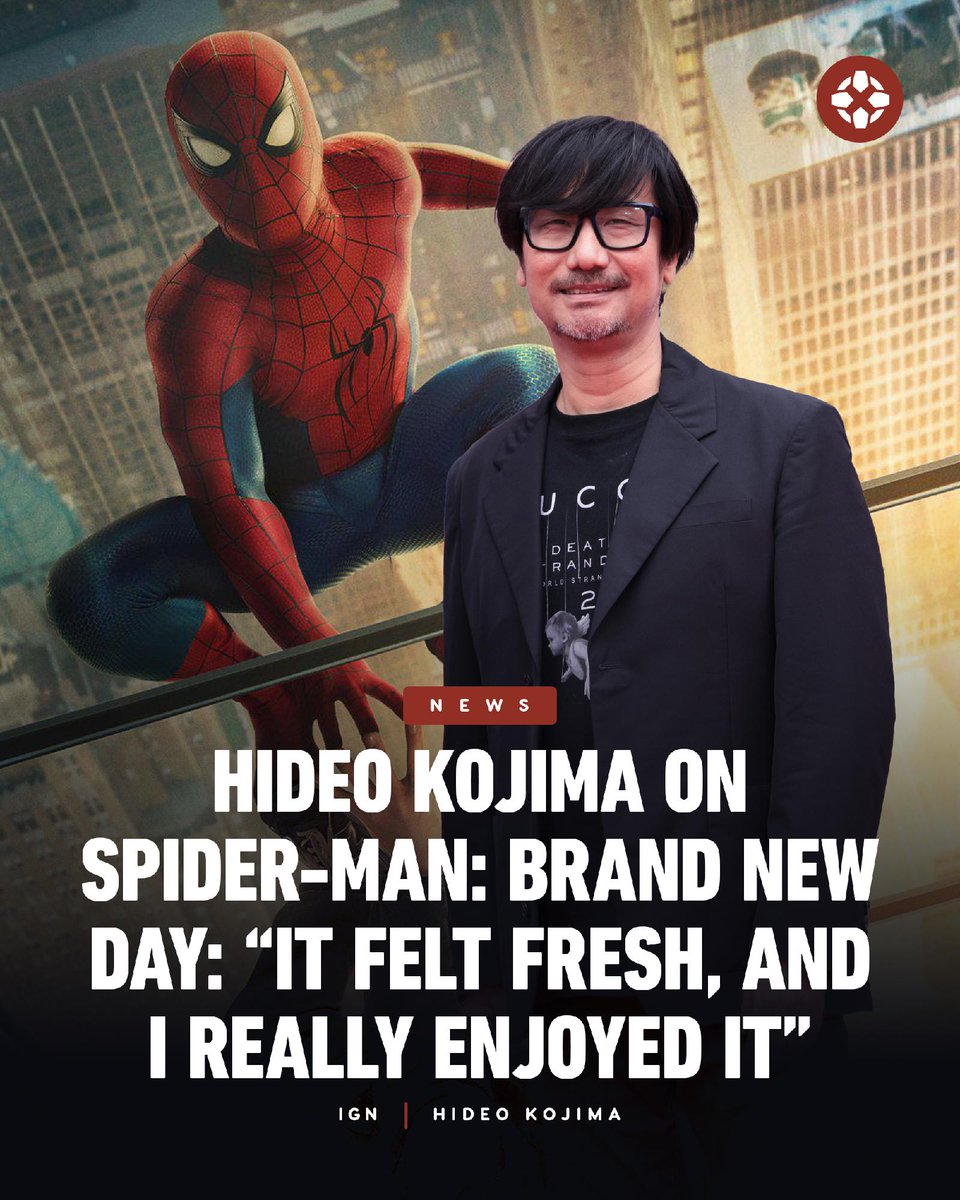 IGN's tweet photo. Hideo Kojima, creator of Metal Gear Solid and Death Stranding, took to social media to share his review of Spider-Man: Brand New Day, saying he "really enjoyed" the film's take on a "lonely Peter Parker." https://t.co/3CdAsD27qd https://t.co/ovl8g6Sov0