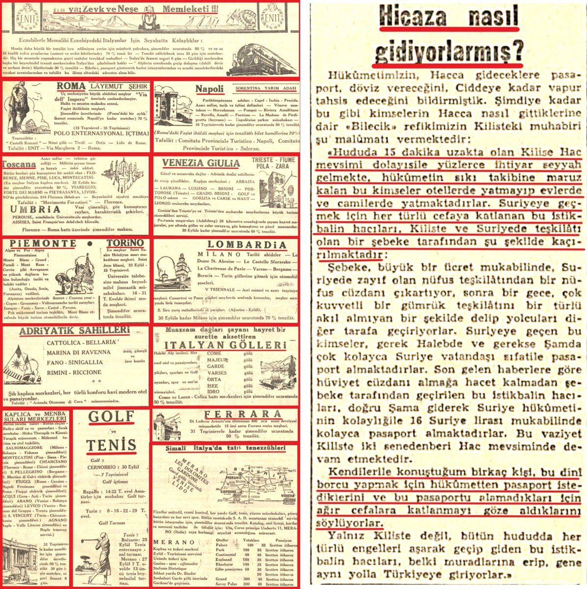 mustafarmagan's tweet photo. CHP HACCA GİTMEYİ NASIL YASAKLAMIŞTI?  

CHP iktidarında döviz yokluğu bahane edilerek Hac ibadetinin yasak edildiği yıllarda Avrupa'ya turistik seyahate gidecekler için gazetelerde çarşaf çarşaf ilanlar yayınlanıyordu! 

Milliyet, 25 Eylül 1933-Cumhuriyet, 1 Eylül 1947